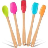 Renkli 5'li Bambu Saplı Silikon Spatula Seti, Mutfak Için Çok Renkli Gereçler - Açık Beyaz - Gri - Seçenek 1