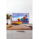 Renkli Ağaç Doğa Cam Kesme Tahtası, Silikon Ayaklı, Isıya Kırılmaya Dayanıklı, Sunum Kesim Tablası - 23 x 35 cm