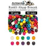 Renkli Ahşap Boncuk 10 Mm 50 Adet Renkli Tahta Boncuk El İşi Okul Öncesi Kreş Anasınıfı Proje Tasarım Ödev Elişi