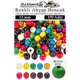Renkli Ahşap Boncuk 12mm 150 li 1 Paket Renkli Ahşap Boyalı Yuvarlak Doğal Boncuklar Saç Takı Tasarım Ektinlik Kreş Okul