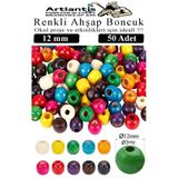 Renkli Ahşap Boncuk 12Mm 50 Li 1 Paket Renkli Ahşap Boyalı Yuvarlak Doğal Boncuklar Saç Takı Tasarım Ektinlik Kreş Okul