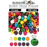 Renkli Ahşap Boncuk 14mm 100 lü 1 Paket Renkli Ahşap Boyalı Yuvarlak Doğal Boncuklar Saç Takı Tasarım Ektinlik Kreş Okul