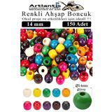 Renkli Ahşap Boncuk 14mm 150 li 1 Paket Renkli Ahşap Boyalı Yuvarlak Doğal Boncuklar Saç Takı Tasarım Ektinlik Kreş Okul