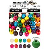 Renkli Ahşap Boncuk 16mm 100 lü 1 Paket Renkli Ahşap Boyalı Yuvarlak Doğal Boncuklar Saç Takı Tasarım Ektinlik Kreş Okul