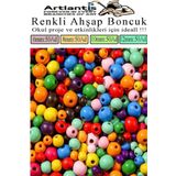 Renkli Ahşap Boncuk 200 lü 1 Paket Renkli Ahşap Boyalı Yuvarlak Doğal Boncuklar Saç Takı Tasarım Etkinlik Kreş