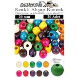 Renkli Ahşap Boncuk 20mm 20 li 1 Paket Renkli Ahşap Boyalı Yuvarlak Doğal Boncuklar Saç Takı Tasarım Ektinlik Kreş Okul