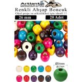 Renkli Ahşap Boncuk 26mm 20 li 1 Paket Renkli Ahşap Boyalı Yuvarlak Doğal Boncuklar Saç Takı Tasarım Ektinlik Kreş Okul
