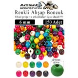 Renkli Ahşap Boncuk 6Mm 150 Li 1 Paket Renkli Ahşap Boyalı Yuvarlak Doğal Boncuklar Saç Takı Tasarım Ektinlik Kreş Okul