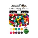 Renkli Ahşap Boncuk 6mm 50 li 1 Paket Renkli Ahşap Boyalı Yuvarlak Doğal Boncuklar Saç Takı Tasarım Ektinlik Kreş Okul