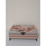 Renkli Ahşap El Boyamalı Dekoratif Takı Kutusu 31X23X8 cm - Açık Bej