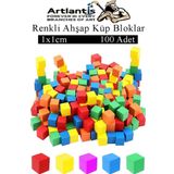 Renkli Ahşap Küp Bloklar 1X1x1cm 100 Adet Ahşap Renkli Kare Blok Eğitici Geliştirici Oyuncak Küp Matematik Birim Küpleri