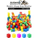 Renkli Ahşap Küp Bloklar 1x1x1cm 500 Adet Ahşap Renkli Kare Blok Eğitici Geliştirici Oyuncak Küp Matematik Birim Küpleri