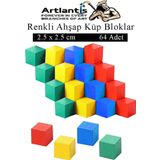 Renkli Ahşap Küp Bloklar 2.5X2.5 Cm 64 Adet Ahşap Renkli Kare Blok Eğitici Geliştirici Oyuncak Küp Matematik Birim Küp