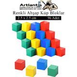 Renkli Ahşap Küp Bloklar 2.5X2.5 Cm 96 Adet Ahşap Renkli Kare Blok Eğitici Geliştirici Oyuncak Küp Matematik Birim Küp