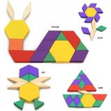 Renkli Ahşap Tangram Puzzle Seti 60 Parça, Zeka ve Yaratıcılığı Geliştirir - Seçenek 1 - Açık Beyaz - Gri