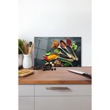 Renkli Baharat Cam Kesme Tahtası, Silikon Ayaklı, Isıya Kırılmaya Dayanıklı, Sunum Kesim Tablası - 30 x 45 cm