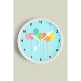 Renkli Balonlar Çocuk Odası Modern Duvar Saati - 30cm - Önü Camlı Beyaz Kasa - Sessiz Mekanizma, JH0249S30BKP