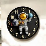 Renkli Baskı Astronot Çocuk Desenli Sayılı Hediyelik Ahşap Sessiz Duvar Saati 50cm ÇOk Renkli