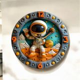 Renkli Baskı Astronot Uzayy Çocuk Desenli Sayılı Hediyelik Ahşap Sessiz Duvar Saati 50cm ÇOk Renkli