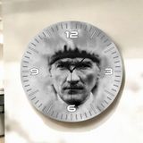 Renkli Baskı Atatürk Desenli Sayılı Hediyelik Ahşap Sessiz Duvar Saati 45CM