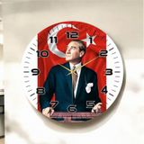 Renkli Baskı Atatürk Türk Bayrak Desenli Sayılı Hediyelik Ahşap Sessiz Duvar Saati 50cm ÇOk Renkli