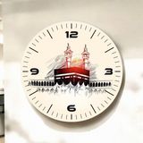 Renkli Baskı Kabe Dini Desenli Sayılı Hediyelik Ahşap Sessiz Duvar Saati 45CM