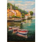 Renkli Baskılı Sayılarla Boyama Hobi Seti 50x65 cm: Sahilde Tekneler