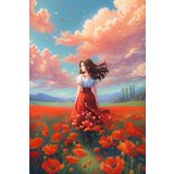 Renkli Baskılı Sayılarla Boyama Hobi Seti 60x75 cm: Gelincik Tarlası