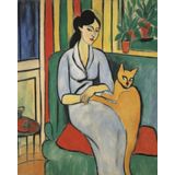 Renkli Baskılı Sayılarla Boyama Hobi Seti (Çerçeveli) 40x50 cm: Kedi ve Kadın 1