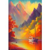 Renkli Baskılı Sayılarla Boyama Hobi Seti (Çerçeveli) 40x50 cm: Renkli Dağlar