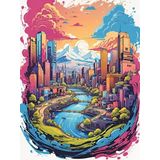 Renkli Baskılı Sayılarla Boyama Hobi Seti (Çerçeveli) 50x65 cm: Büyülü Dağ