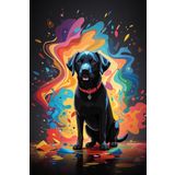 Renkli Baskılı Sayılarla Boyama Hobi Seti (Çerçeveli) 50x65 cm: Siyah Köpek