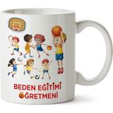 Renkli Beden Eğitimi Öğretmeni Porselen Kupa 4'lü Set Öğretmenler Gününe Özel - Seçenek 1