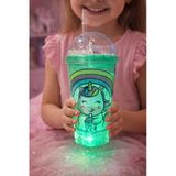 Renkli Boncuklu Sevimli Unicorn Tasarımlı 450 ML Led Işıklı Pipetli İçecek Bardağı Suluk Yeşil 2646