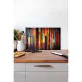 Renkli Boyalı Ahşap Cam Kesme Tahtası, Silikon Ayaklı, Isıya Kırılmaya Dayanıklı Sunum Kesim Tablası - 23 x 35 cm