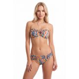Renkli Boyundan Bağlamalı Fırfırlı Straplez Tek Üst Bikini