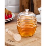 Renkli Cam Bal Kavanozu, 240ML, Şık ve Kullanışlı Yemek Saklama Kabı - Açık Beyaz - Gri