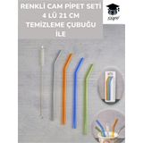 Renkli Cam Pipet Seti 4 Lü 21 Cm Temizleme Çubuğu İle