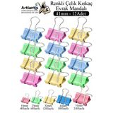 Renkli Çelik Kıskaç Klips 41 Mm 12 Adet Evrak Mandalı Renkli Metal Mandal Binder Clips Kıskaç 180 Sayfa Kapasiteli