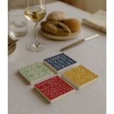 Renkli Çiçek Desenli Doğal Taş Bardak Altlığı 4’lü Set, Masa Sunum Ürünü - 10 x 10 cm