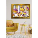 Renkli Çiçekler Gold Tek Parça Pleksi Tablo, 60 x 80, PT-108