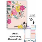 Renkli Çiçekler Spiralli Günlük Planlama Defteri - 100 Sayfa - 17X24 Planlayıcı Defter