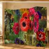 Renkli Çiçekler ve Cam Vazo Temalı Dekoratif Paravan – Floral Oda Bölücü - 180cm
