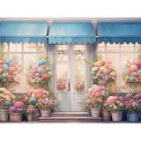 Renkli Çiçeklerle Dolu Bahçe Kapısı Arka Plan, 200X150CM, Stüdyo Fonu