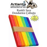 Renkli Dar Dil Çubuğu 50 Adet Ahşap Dondurma Çubuğu Renkli Maket Hobi Okul Proje Tasarım