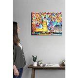 Renkli Dekoratif Big Ben Tarihi Londra Saat Kulesi Tablosu. Duvar Panoları: New York Retro Soyut Klasik Klimt Van Gogh Atatürk 50x35 no-7461