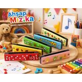 Renkli Desenli 6’lı Ahşap Çocuk Mızıka, Eğlenceli ve Renkli Müzik Aleti - Seçenek 1 - Açık Beyaz - Gri