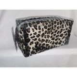 Renkli Desenli Şeffaf Kadın Makyaj Çantası - Leopar