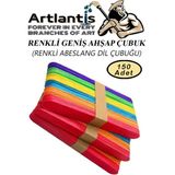 Renkli Dil Çubuğu 200 Lü 1 Paket Ahşap Dil Basma Cubugu Abeslang Renkli Doktor Dil Çubuğu Büyük Jumbo - 14.8x1,8 cm