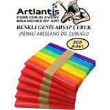 Renkli Dil Çubuğu 300 Lü 1 Paket Ahşap Dil Basma Cubugu Abeslang Renkli Doktor Dil Çubuğu Büyük Jumbo - 14.8x1,8 cm
